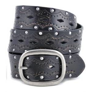 NEW ANZELL women's vintage embossed studded belt in black